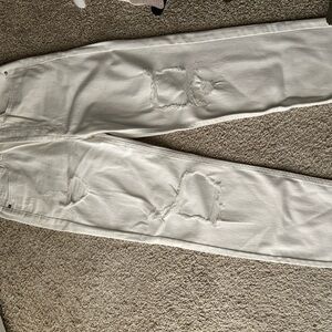 Women’s High Rise Straight White Distressed Jeans